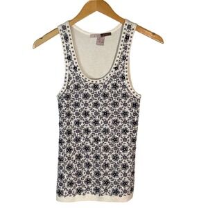 Lela Rose Floral Sequin Embellished Sleeveless Cotton Tank Top‎ Navy Small